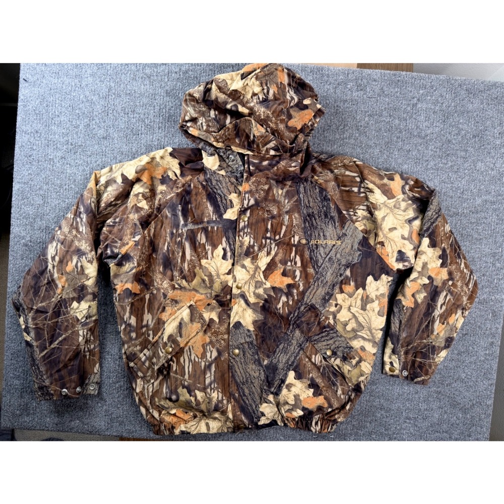 Vintage Polaris Camo Jacket Mens Large Camouflage Hooded Windbreaker Full Zip 90